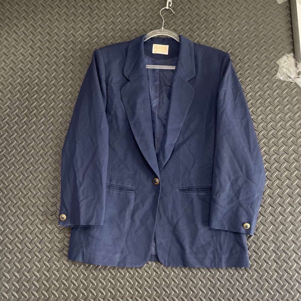 Pendleton Pure Virgin Wool Made In USA Navy Blue One Button Blazer Jacket Sz 12